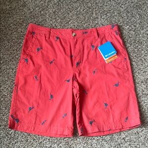 Columbia Coral Shorts with Navy Bird Pattern